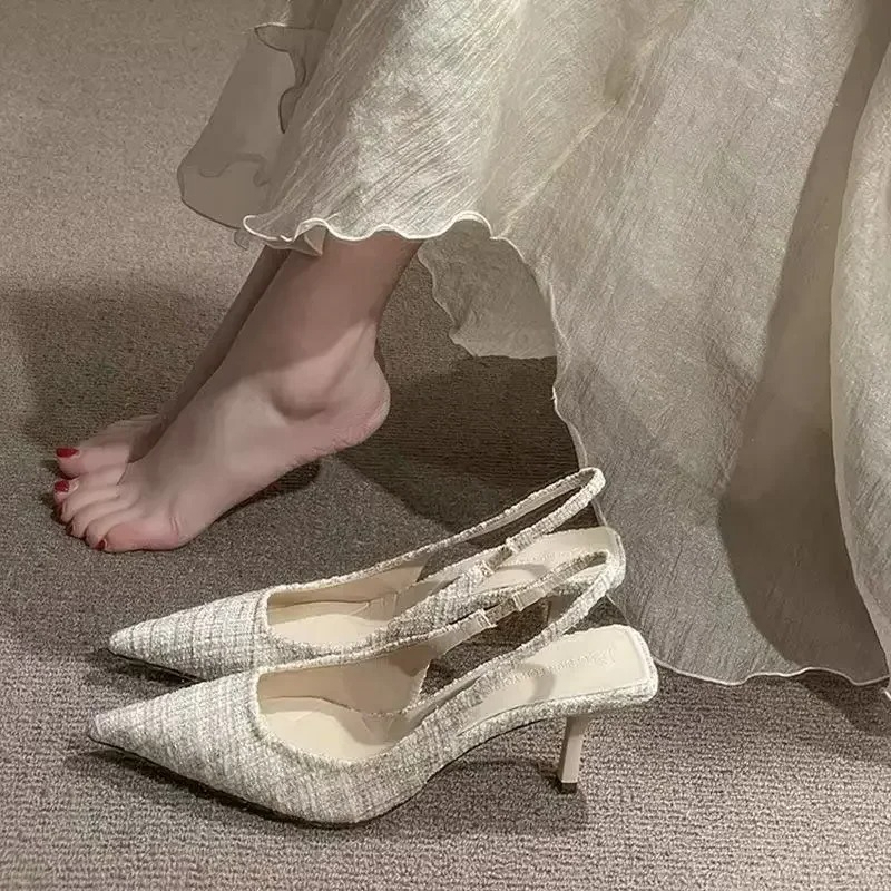 Pointed Toe Flat - ファッションブランドが女性向けにデザインしたニットプラットフォームヒール、ポインテッドトゥのパーティーシューズ、快適な大きいサイズの夏用スティレットサンダル