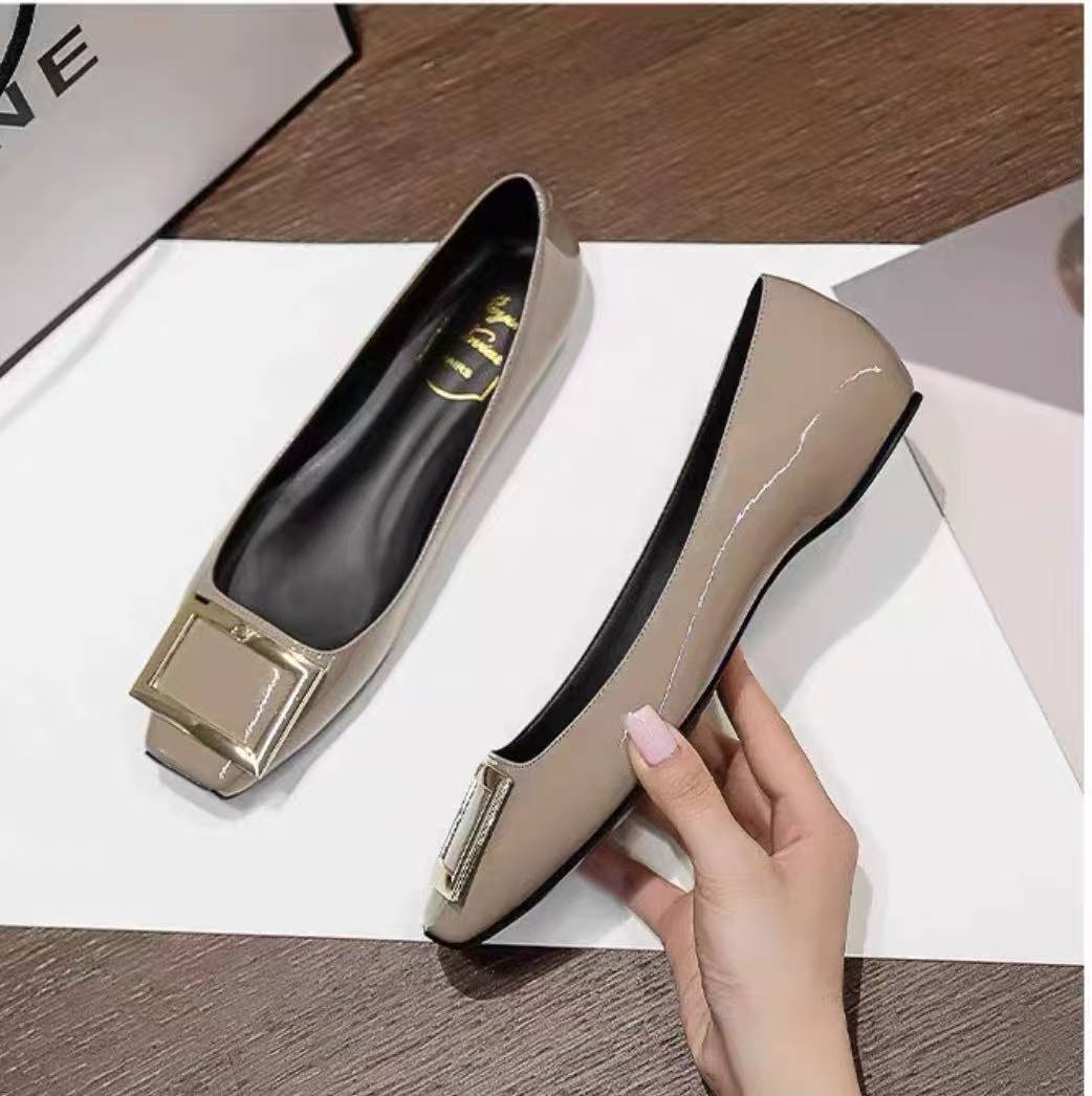 Pointed Toe Flat - 2025年新作フラットシューズ、レディースボタンアップシングルシューズ、インヒール、スクエアトゥ、浅口、ローヒール、上品
