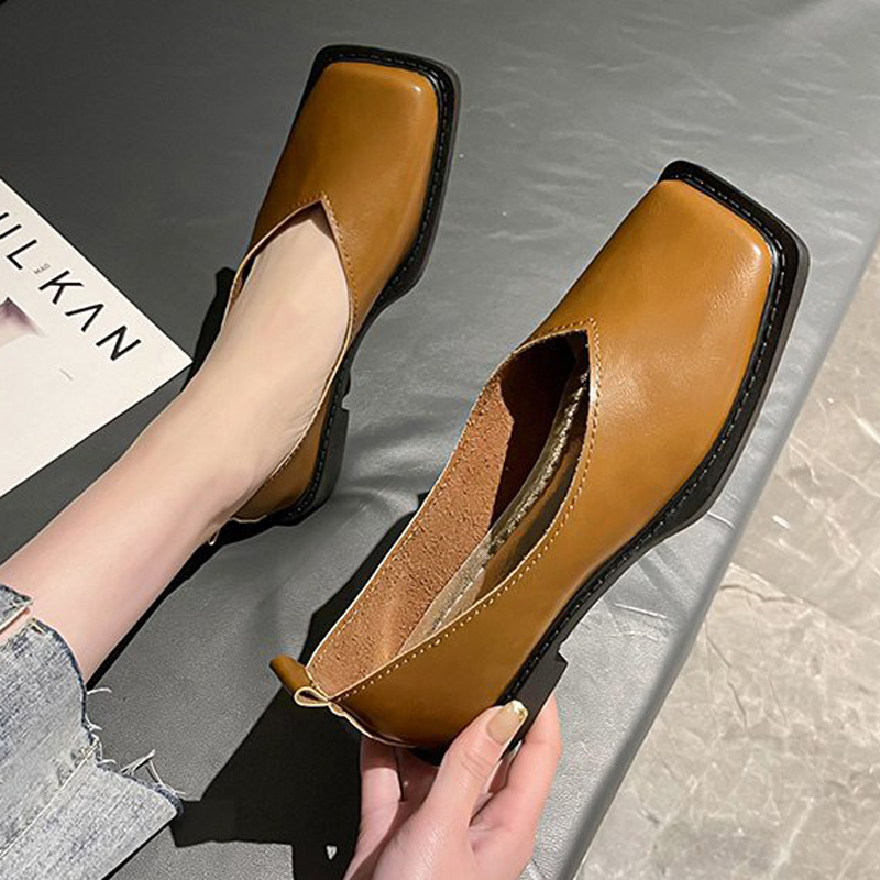 Women'S Shoes For Fall - ローマ風レディースローヒールパンプス、女性用フラットシューズ、スクエアトゥ、秋用カジュアルスニーカー、浅口、ソフト、レトロ、秋用PU素材