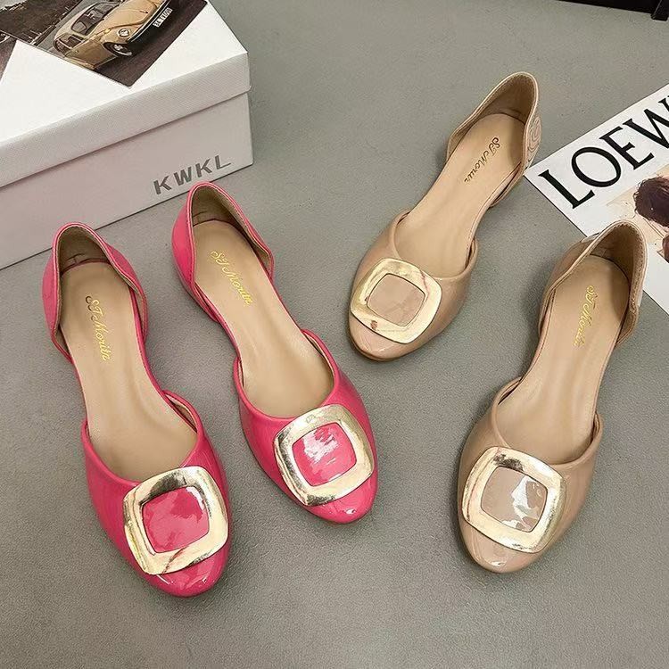 Pointed Toe Flat - 女性用ファッションスクエアバックル中空フラットシングルシューズ、おばあちゃんシューズ、メリージェーンクローズドトゥサンダル、スリッポンサンダル