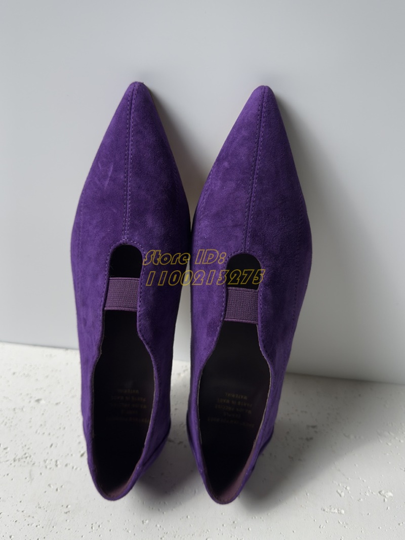 パープルのスエード素材、ポインテッドトゥ、フラット、スリッポ - Pointed Toe Flat のレビューと価格