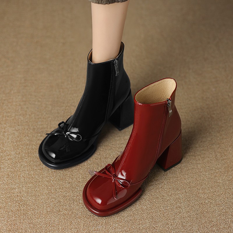 女性ハイヒールゴスアンクルブーツ女性の冬のトレンド弓エレガン - Women'S Shoes Trending 2025 のレビューと価格