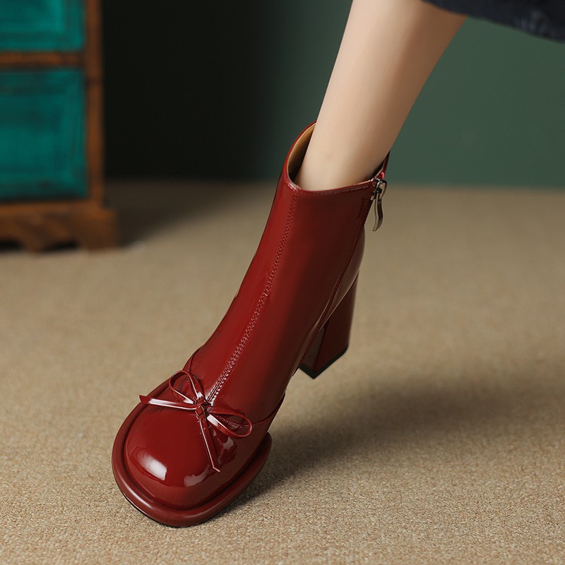 女性ハイヒールゴスアンクルブーツ女性の冬のトレンド弓エレガン - Women'S Shoes Trending 2025 のレビューと価格