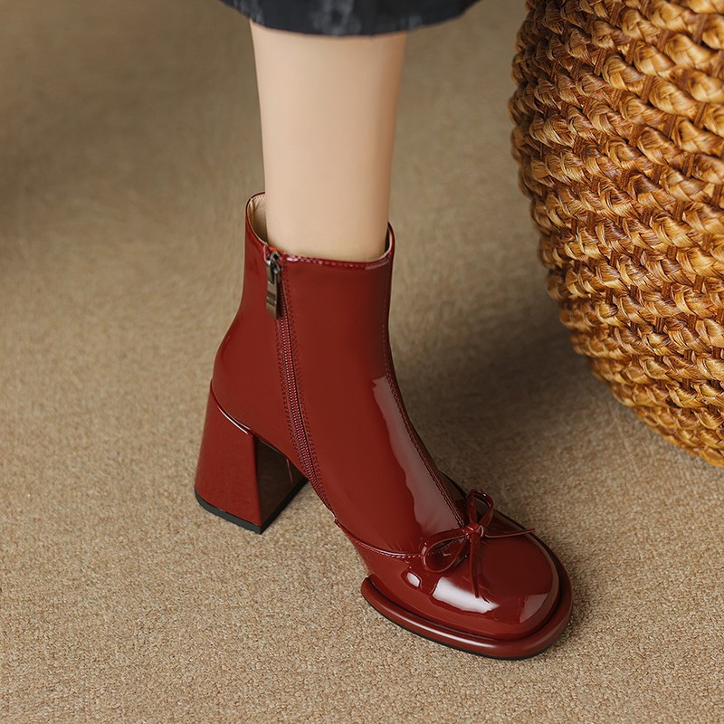 女性ハイヒールゴスアンクルブーツ女性の冬のトレンド弓エレガン - Women'S Shoes Trending 2025 のレビューと価格