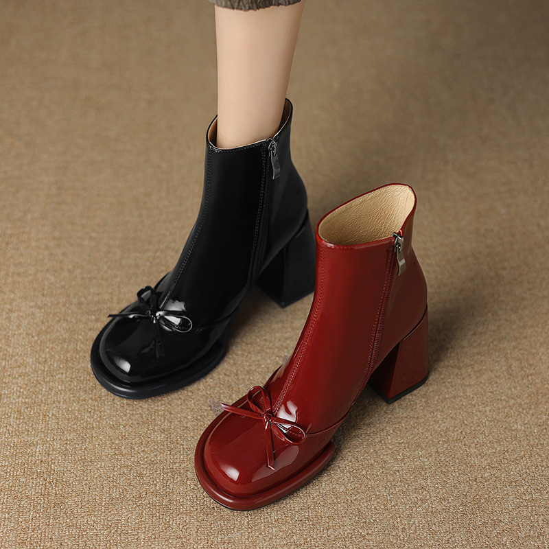 女性ハイヒールゴスアンクルブーツ女性の冬のトレンド弓エレガン - Women'S Shoes Trending 2025 のレビューと価格