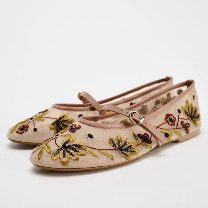 2026年秋新作レディースシューズ　花柄刺繍メッシュバレエフ - Pointed Toe Flat のレビューと価格