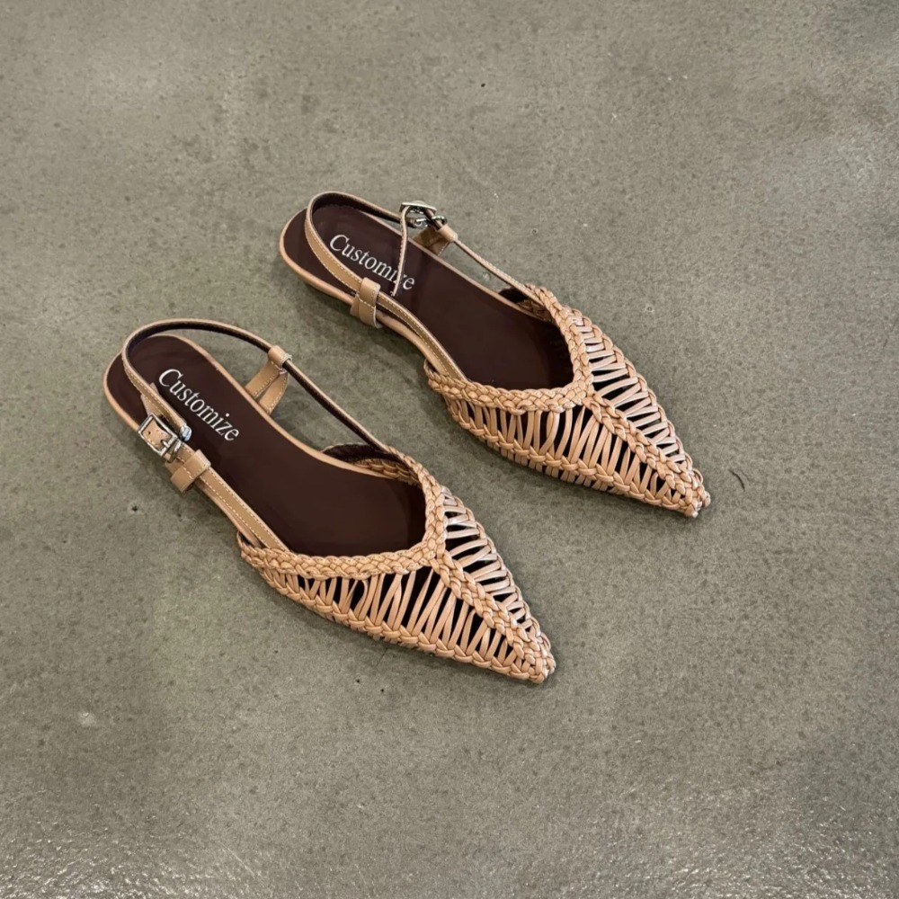 尖ったつま先のローマ風織りサンダル、中空のつま先キャップ付き - Pointed Toe Flat のレビューと価格
