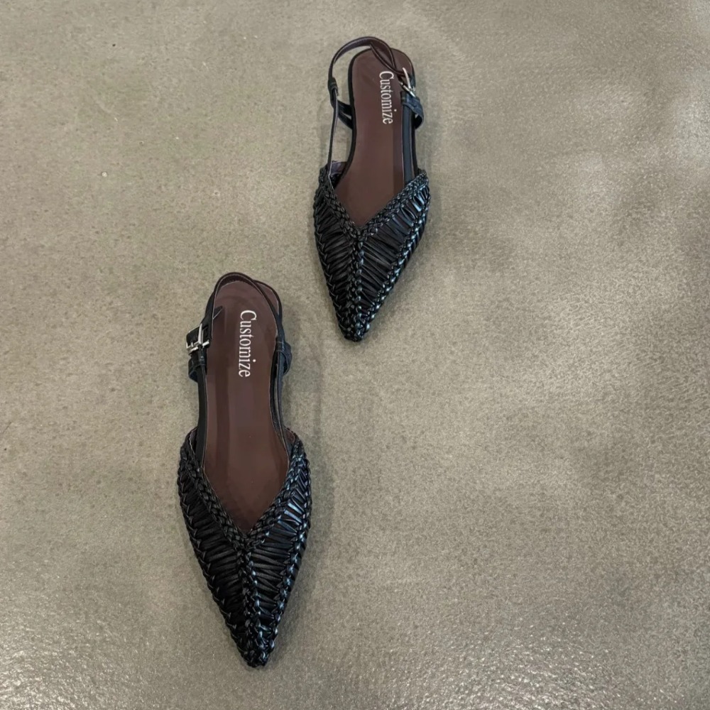 尖ったつま先のローマ風織りサンダル、中空のつま先キャップ付き - Pointed Toe Flat のレビューと価格