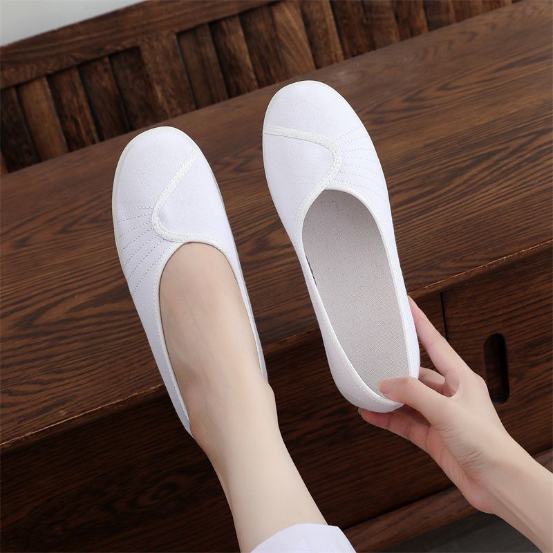 柔らかい布製ワークシューズ レディース ホワイト フラットソ - Women'S Shoes For Standing All Day のレビューと価格