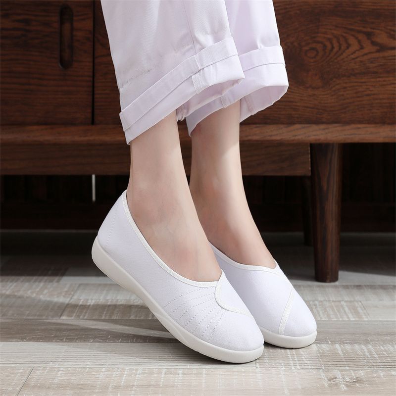 柔らかい布製ワークシューズ レディース ホワイト フラットソ - Women'S Shoes For Standing All Day のレビューと価格