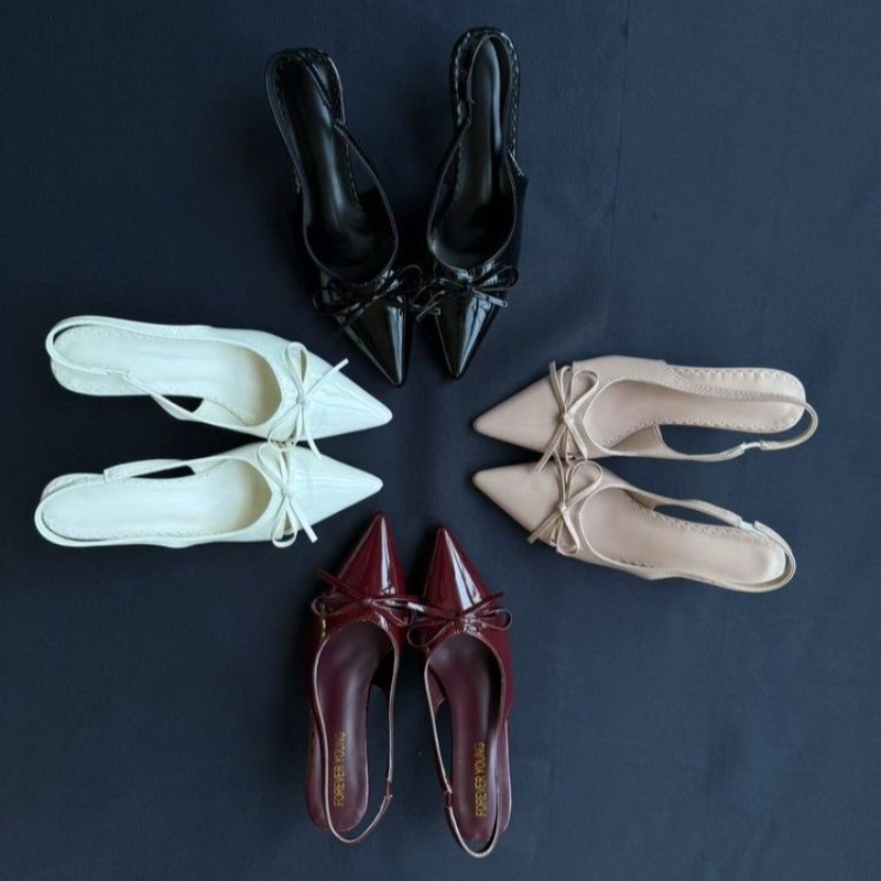 女性ポインテッドトゥサンダルスリングバックヒールボウディテー - Pointed Toe Flat のレビューと価格
